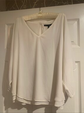 White House Black Market Ivory V-Neck Layered Chiffon Top